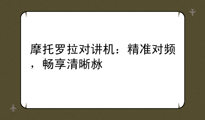 摩托罗拉对讲机：精准对频，畅享