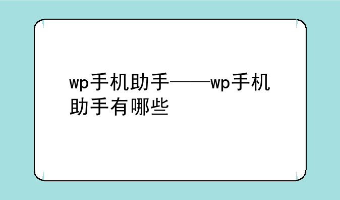wp手机助手——wp手机助手有哪些