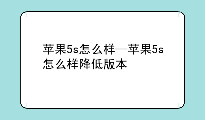 苹果5s怎么样—苹果5s怎么样降低版本