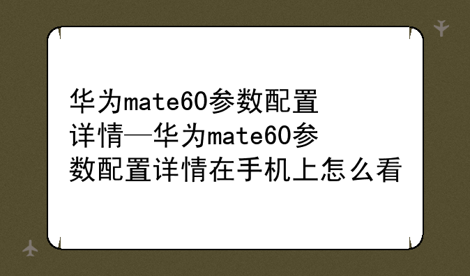 华为mate60参数配置详情—华为mate60参数配置详情在手机上怎么看
